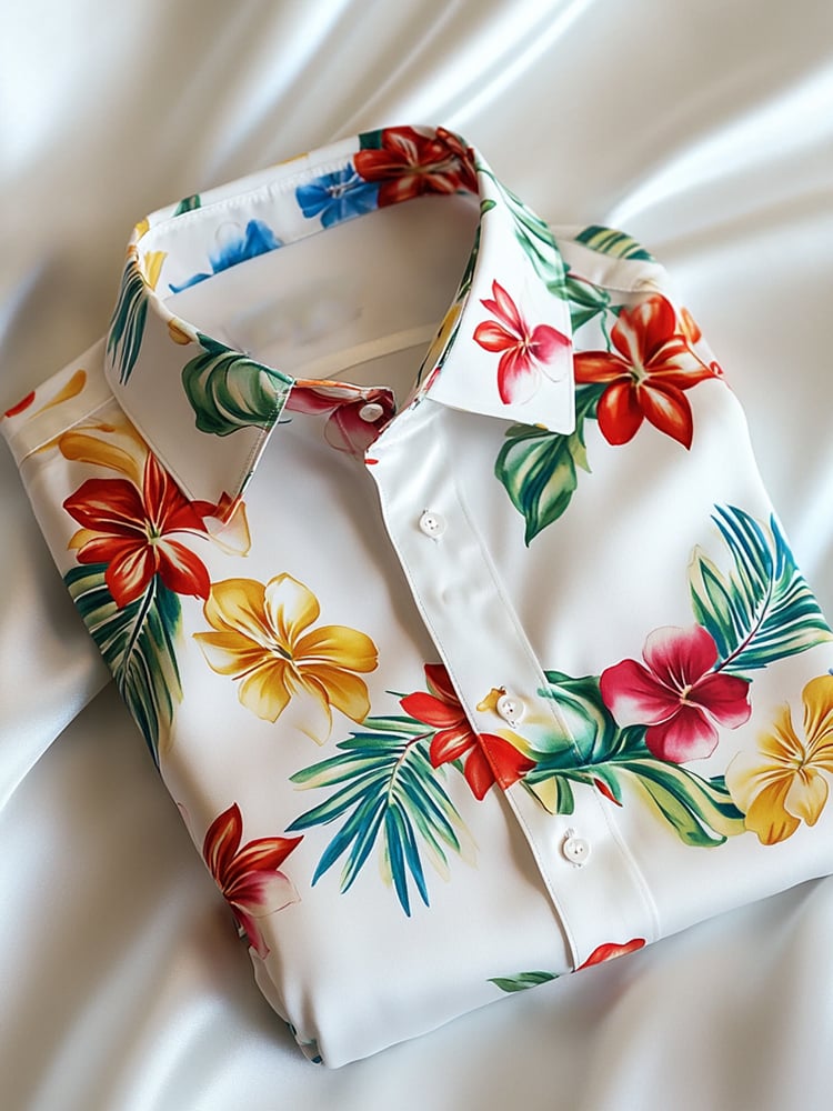 Camisa ejecutivo casual hawaiano floral solapa de manga corta para hombre