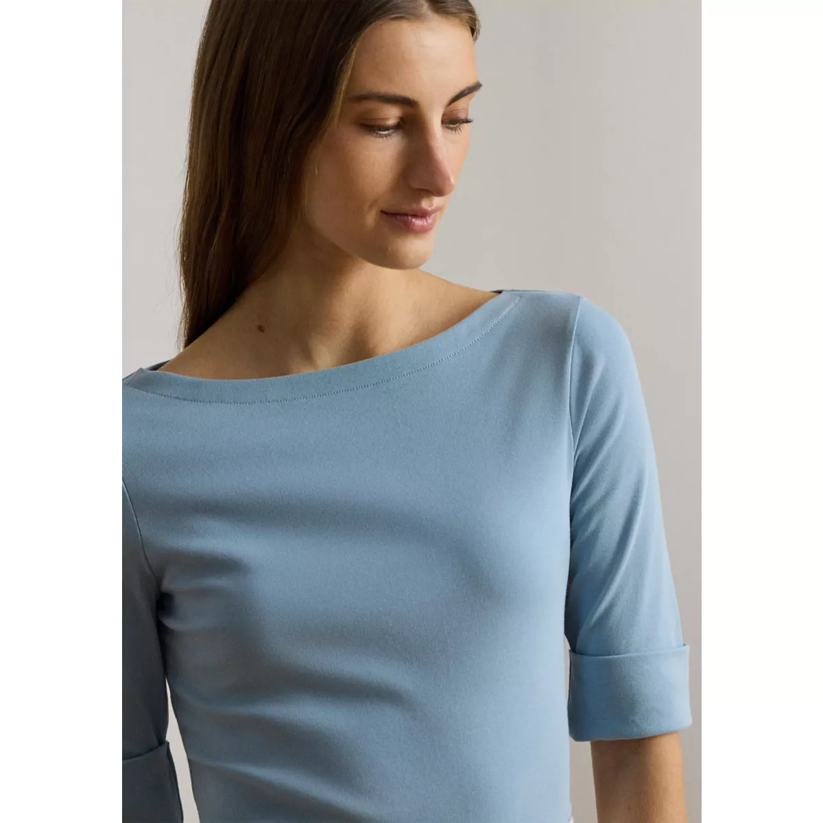 Petite Stretch Cotton Boat Neck T-Shirt - 3