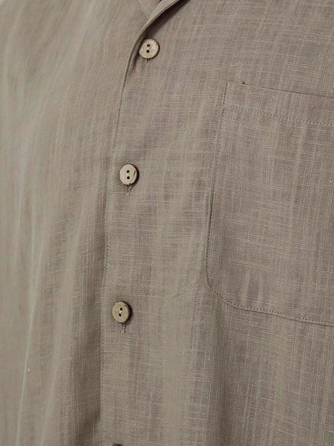 Casual de lino Lapel Pockecamiseta para hombre