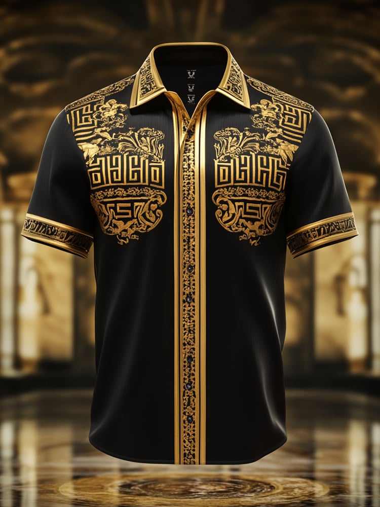 Camisa satén Luxe estampado de manga corta Button para hombre