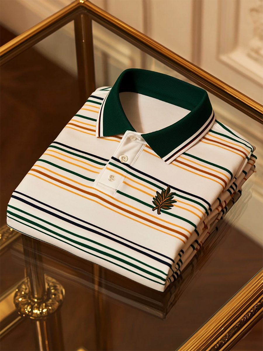 Camisa polo ejecutivo casual a rayas Button de manga corta para hombre