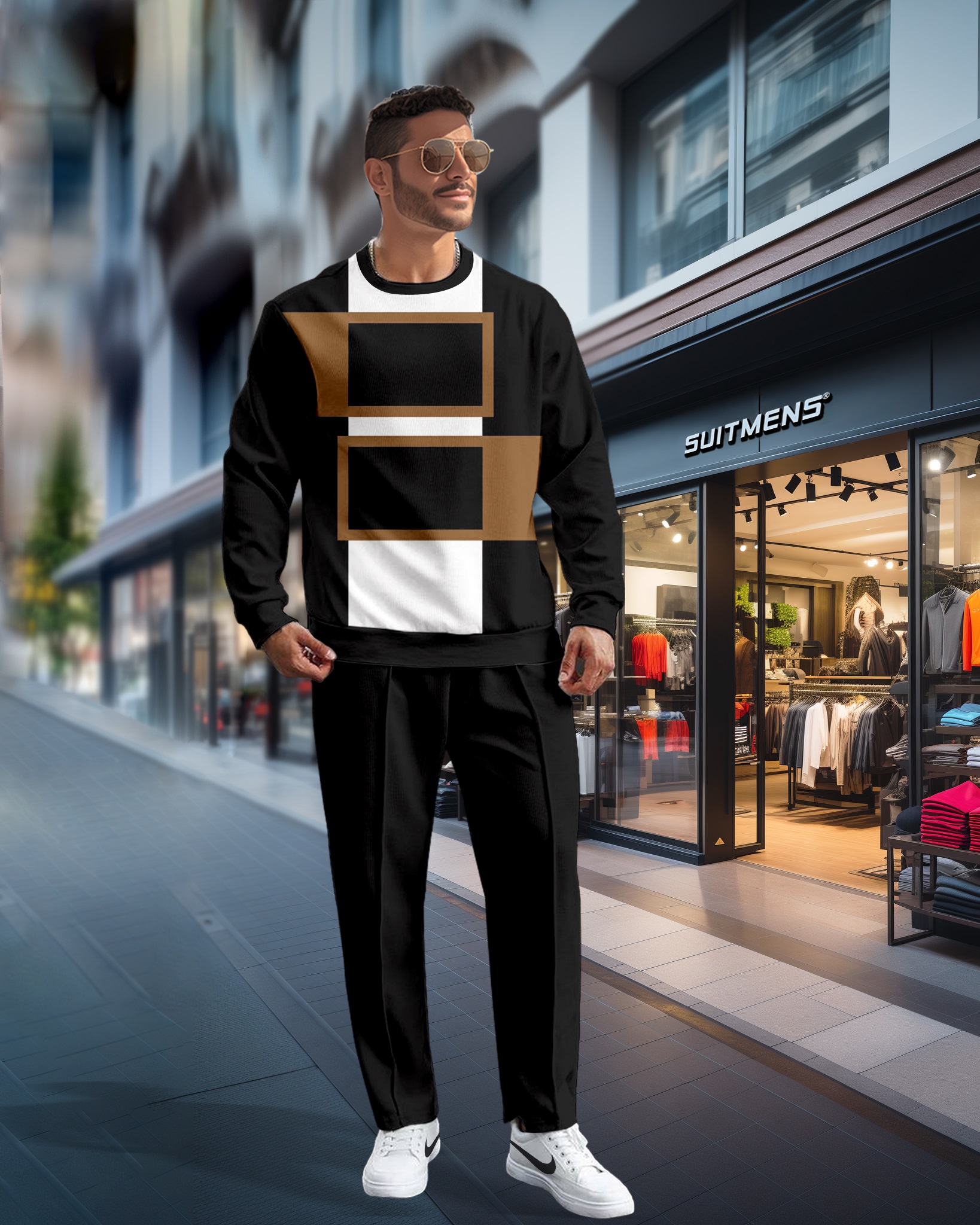 Simple Colorblock Round Neck casual Sports Set 0161 para hombre