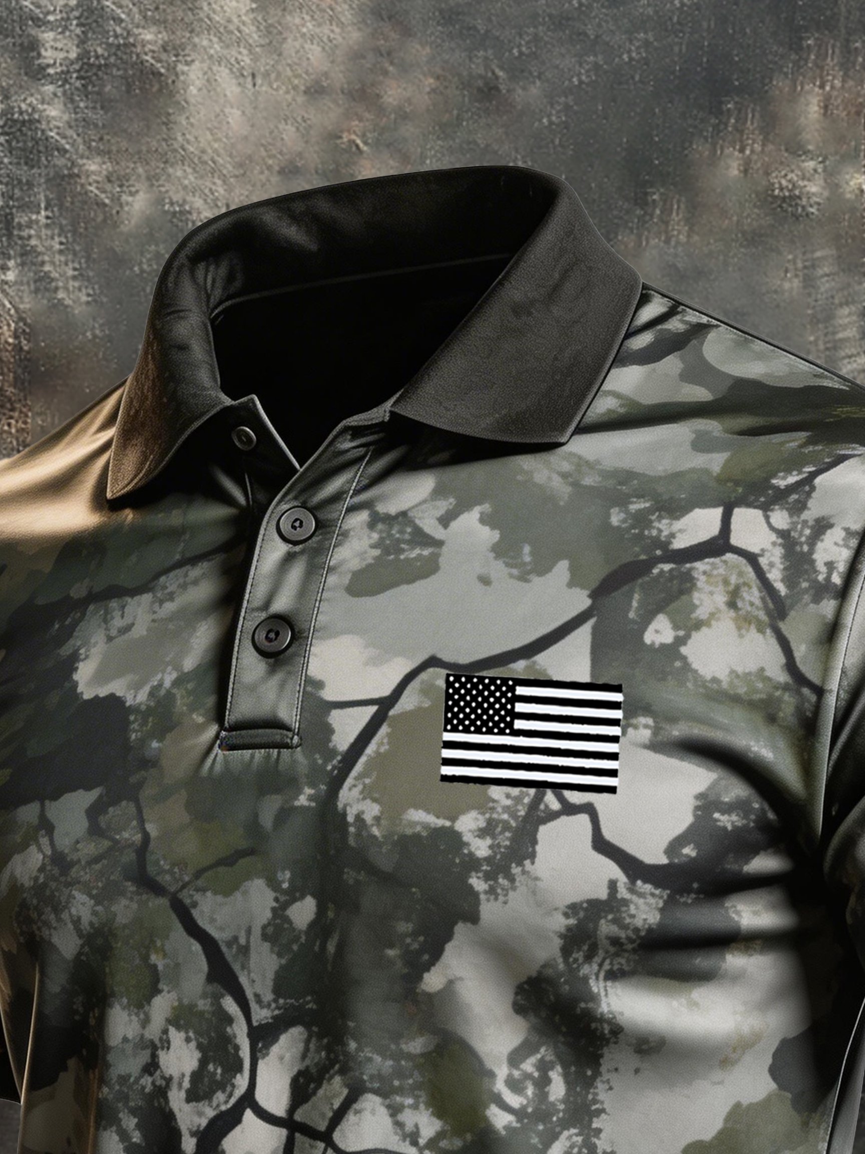 Camisa polo retro Patriot Camouflage de manga corta para hombre