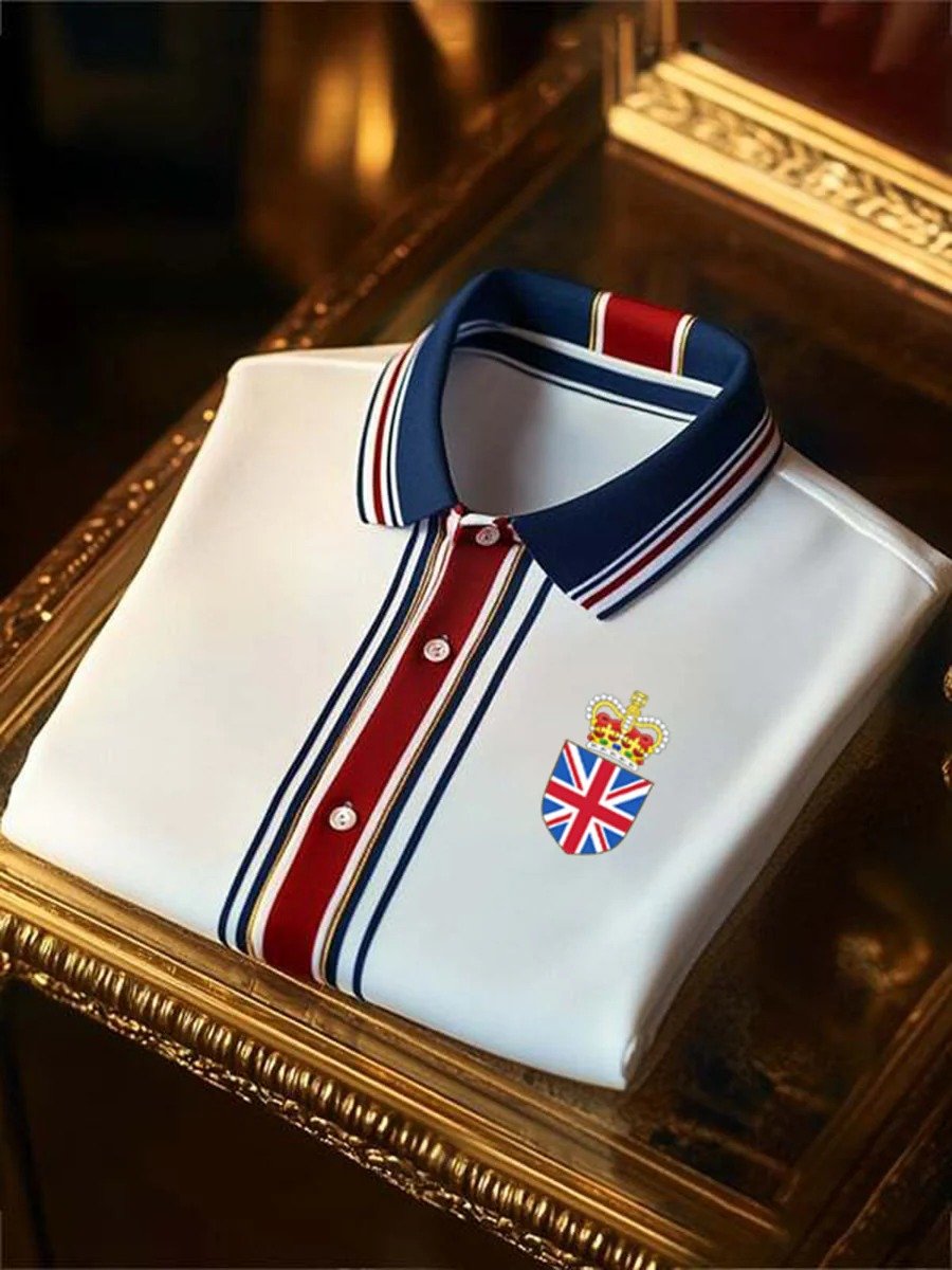 Camisa polo ejecutivo casual Union Jack Button de manga corta para hombre