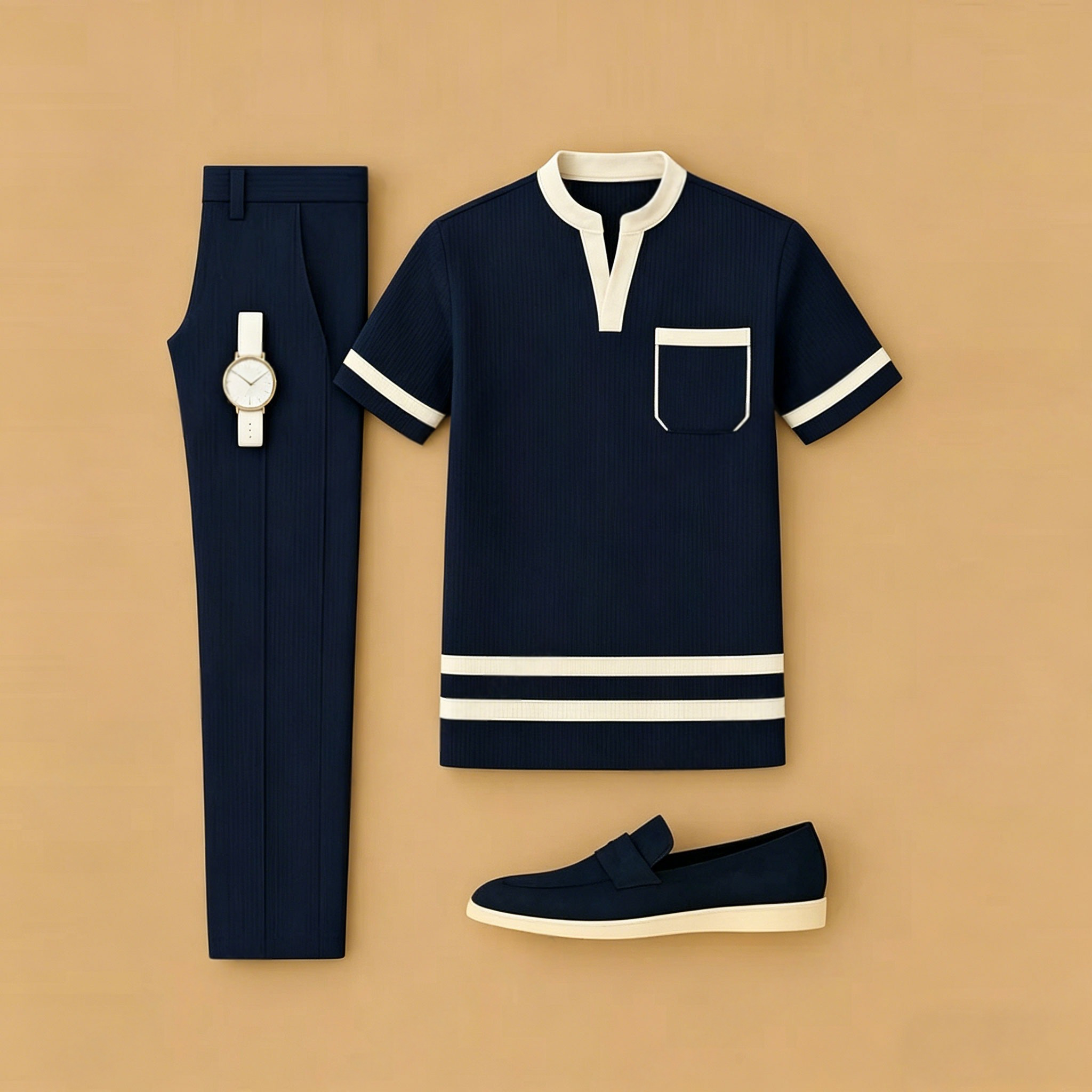 Conjunto de dos piezas casual Black Geometry estampado de manga corta camiseta And pantalón para hombre