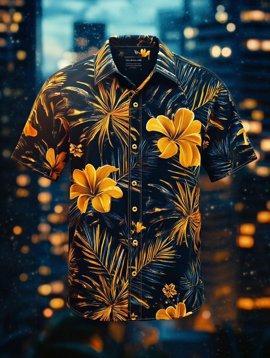 Camisa solapa hawaiano retro casual Vacation de manga corta para hombre