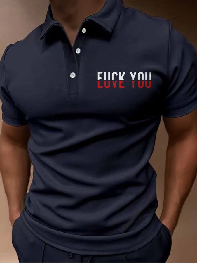 Camisa polo F*ck You Love You estampado de manga corta casual para hombre