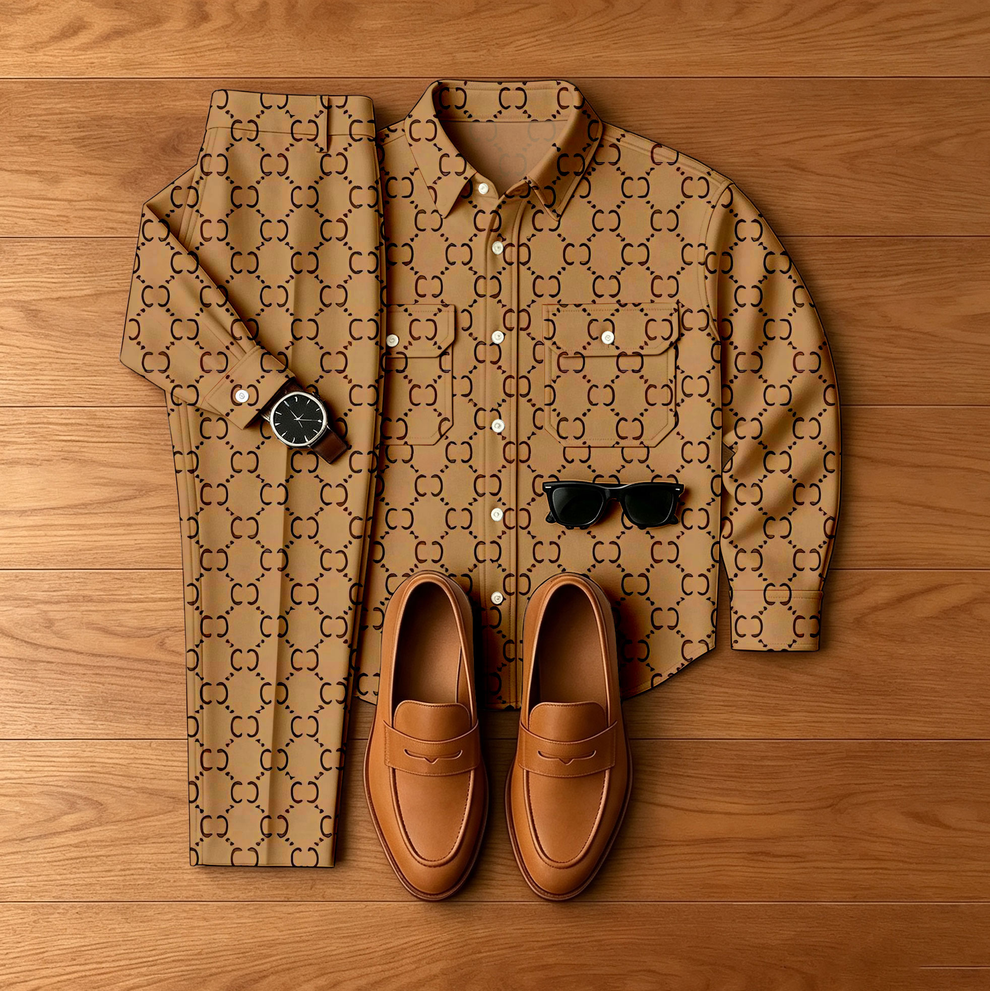 para hombre Brown Denim-Style chaqueta and pantalón Set