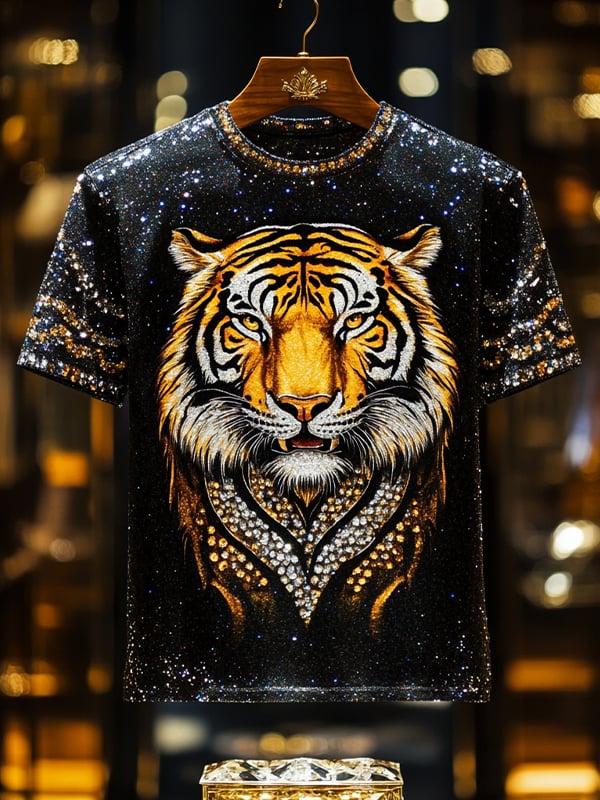 Camiseta ejecutivo Animal Sequin estampado de manga corta para hombre