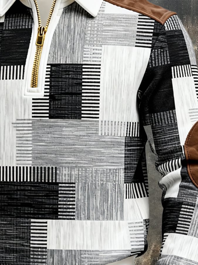 Sudadera retro en bloques de color estampado cierre para hombre