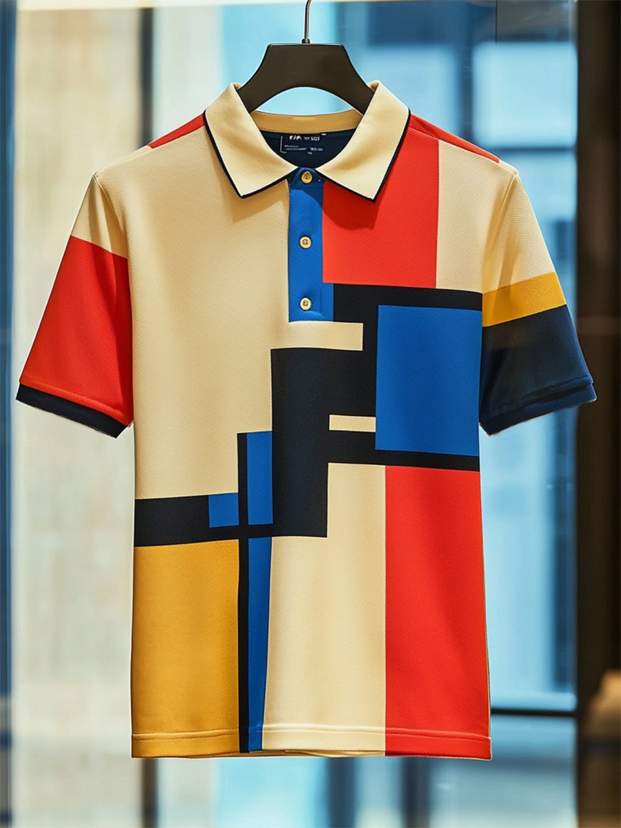 Camisa polo ejecutivo casual Bauhaus estampado Button de manga corta para hombre
