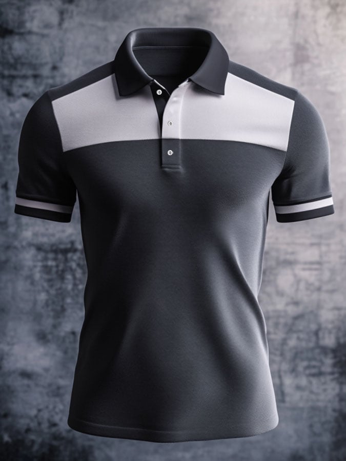 Camisa polo casual clásico Contrast Color estampado ejecutivo de manga corta para hombre