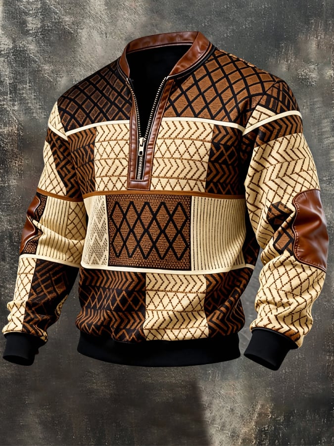 Sudadera retro en bloques de color estampado cierre para hombre