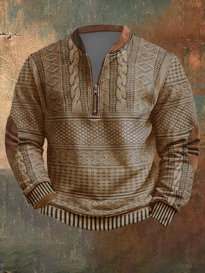 Sudadera vintage tejido estampado con cierre para hombre