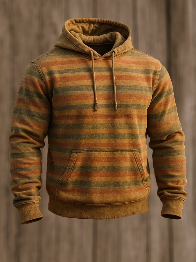 Sudadera retro desgastado en bloques de color estampado casual de manga larga para hombre