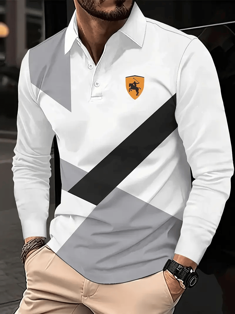 Camisa polo ejecutivo casual a rayas de manga larga para hombre