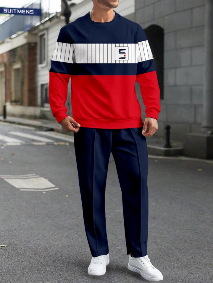 Colorblock Round Neck casual Sports Set 050 para hombre