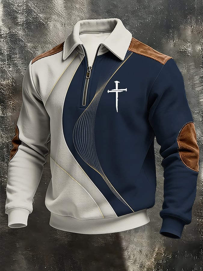 Sudadera vintage Faith Design estampado casual Zipper -Fast Shipping para hombre