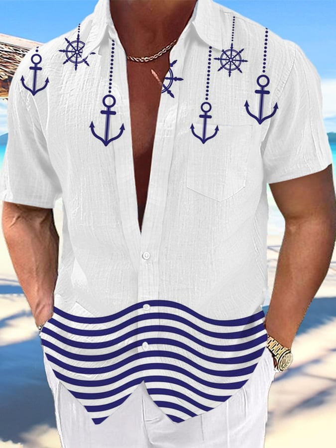 Hawaiian Island estampado de manga corta Pockecamiseta para hombre