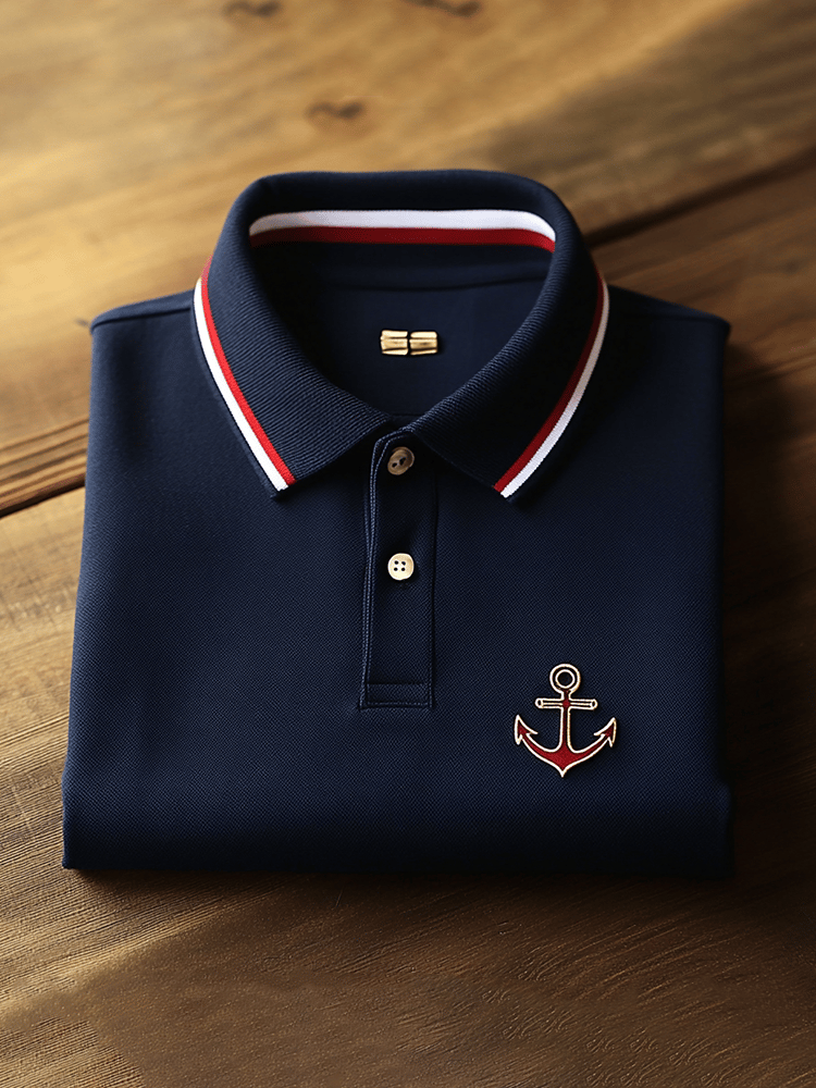 Camisa polo ejecutivo rayas Logo con botones de manga corta para hombre