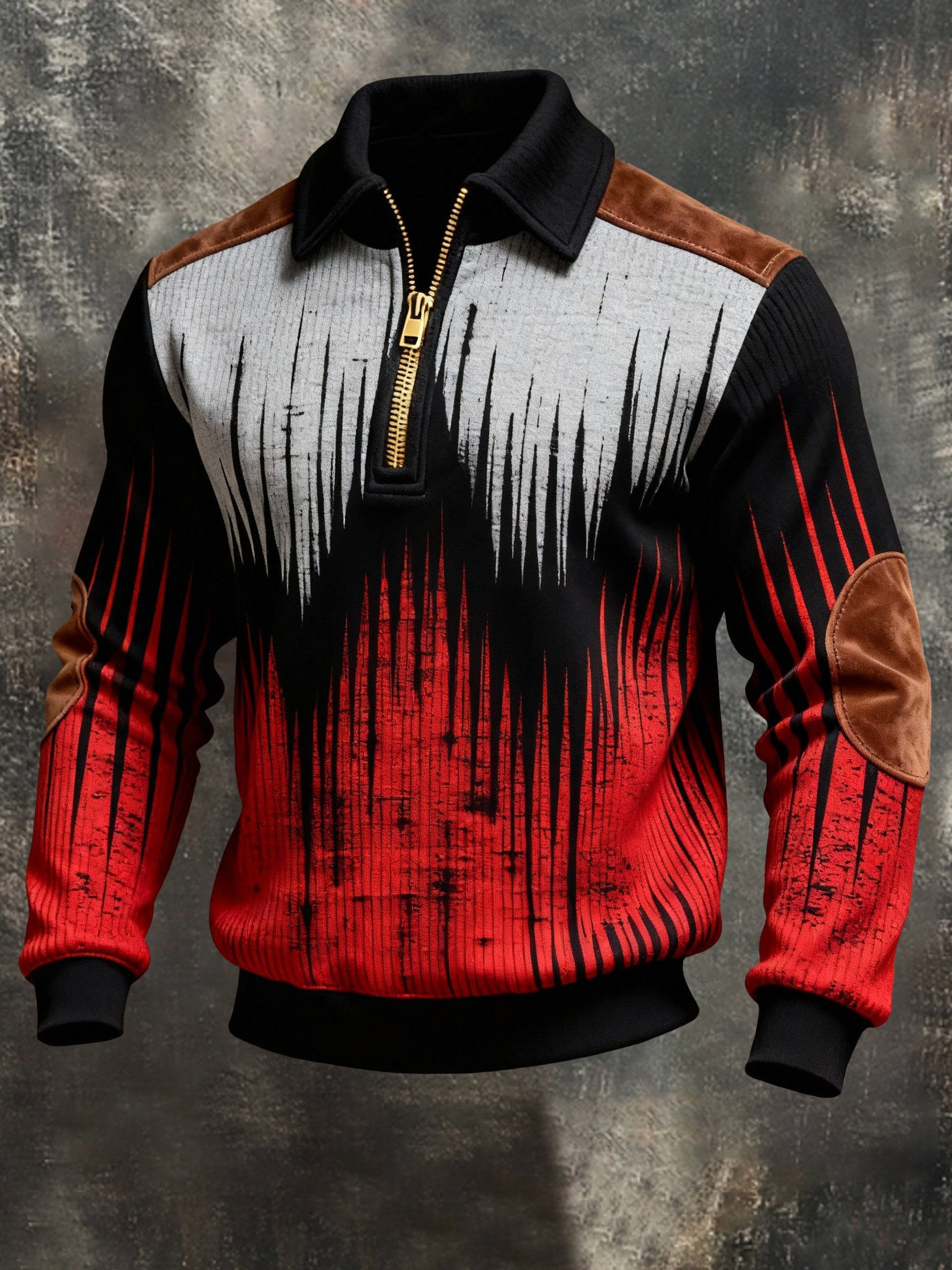 Sudadera retro en bloques de color estampado Color-Blocked con cierre para hombre