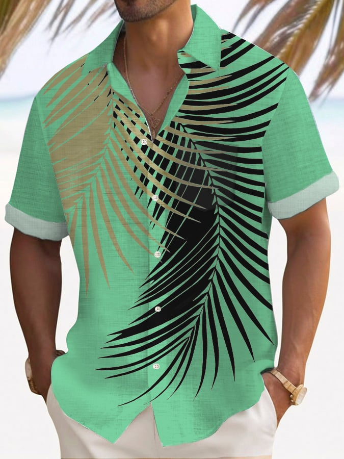 Camisa Art Hawaiian de manga corta Pockets para hombre