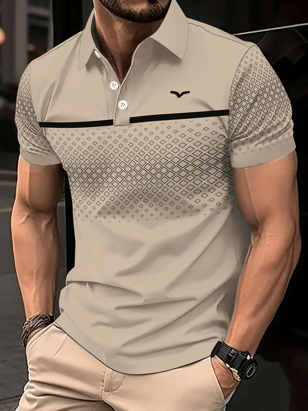 Camisa polo ejecutivo Logo con botones de manga corta para hombre