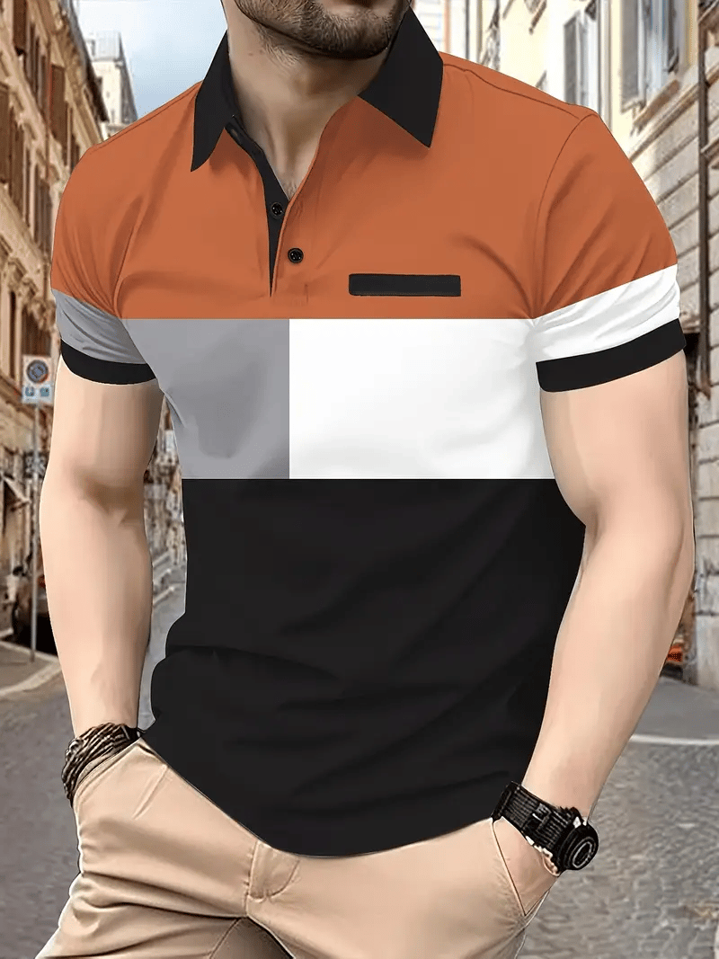 Camisa polo ejecutivo rayas Logo con botones de manga corta para hombre