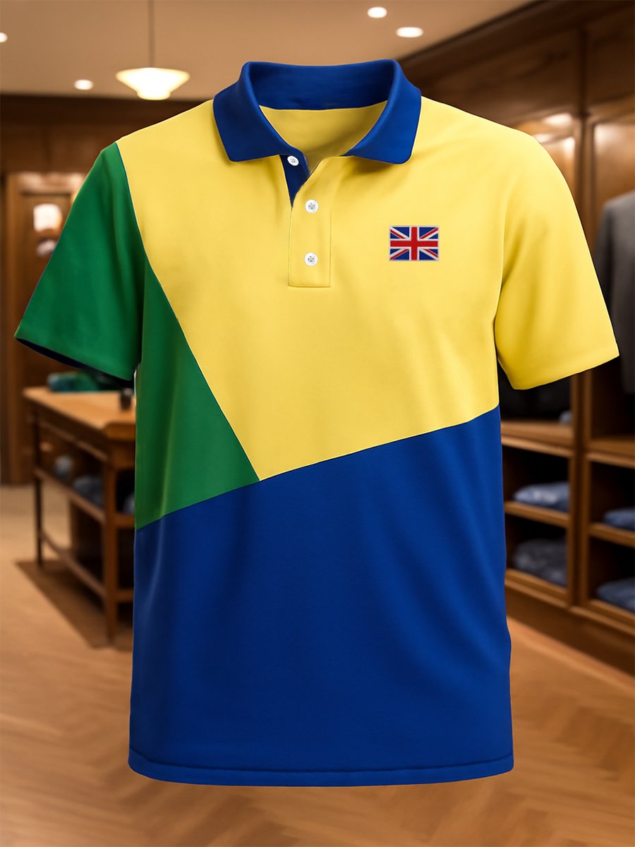 Camisa polo ejecutivo casual Union Jack Button de manga corta para hombre