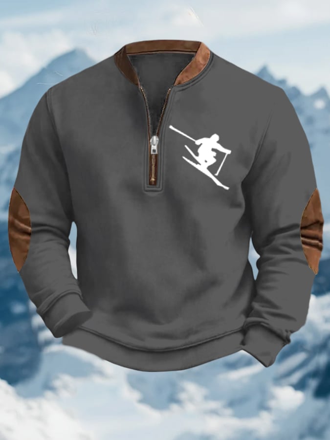 Sudadera vintage Apres-Ski Design estampado Zip cuello para hombre
