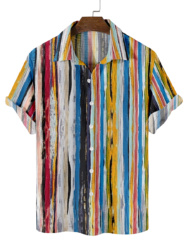 Camisa Abstract rayas Pattern de manga corta 0739 para hombre