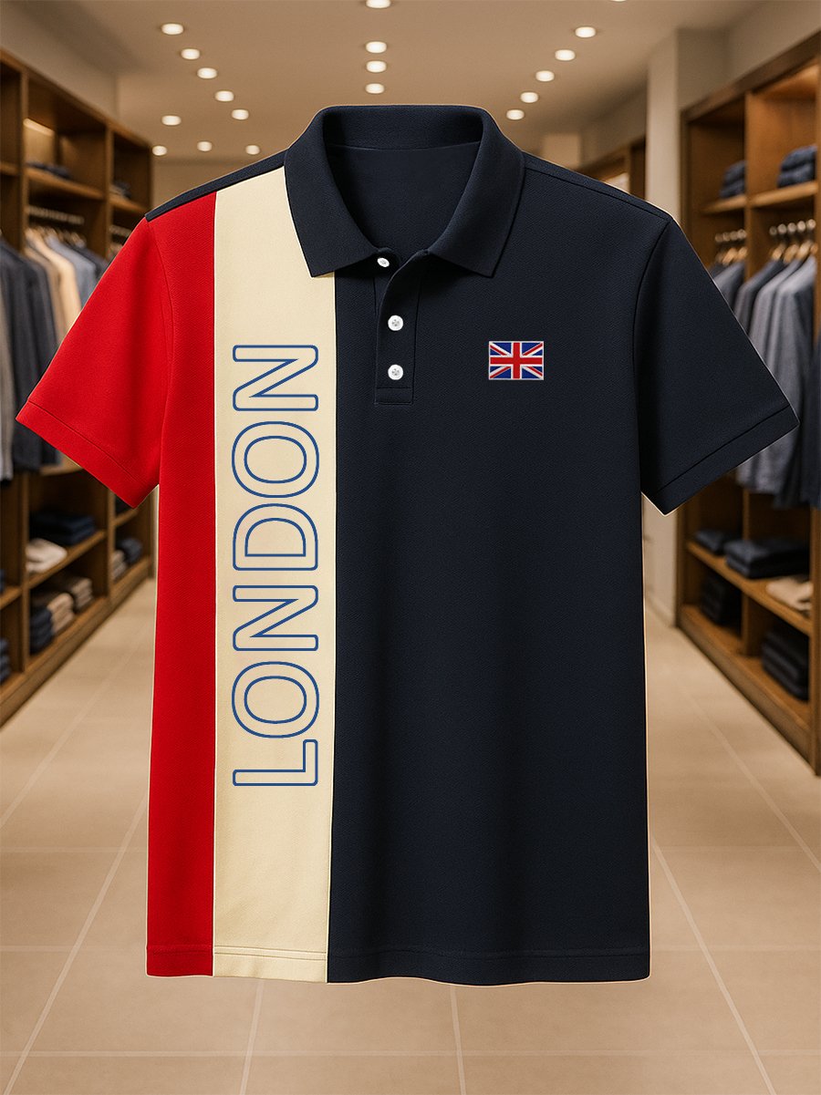 Camisa polo ejecutivo casual Union Jack Button de manga corta para hombre