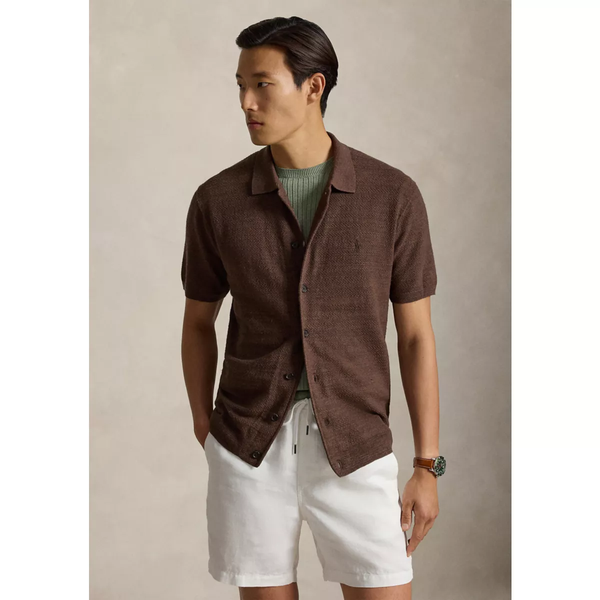 Men's Cotton-Linen Short-Sleeve Cardigan - 1