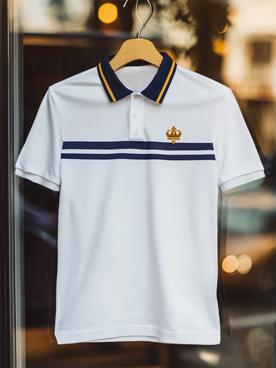 Camisa polo ejecutivo rayas Logo con botones de manga corta para hombre