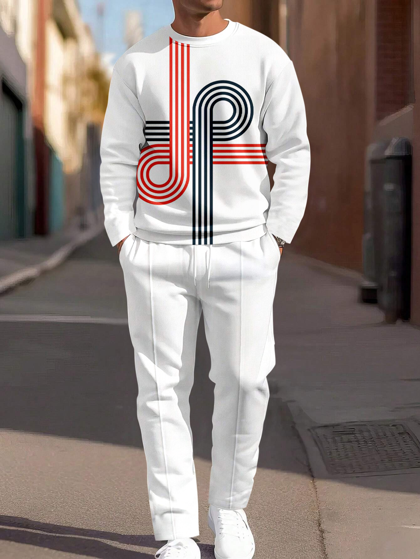Simple Colorblock Round Neck casual Sports Set 073 para hombre