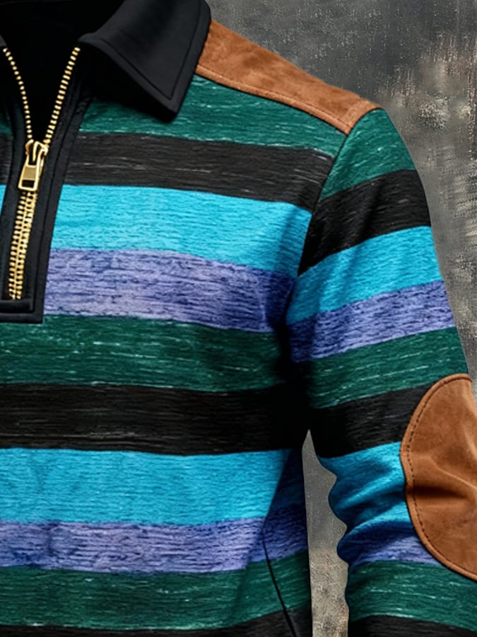 Sudadera retro en bloques de color estampado cierre para hombre