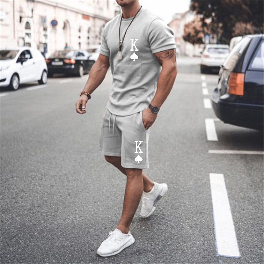 Casual de manga corta estampado Suit para hombre