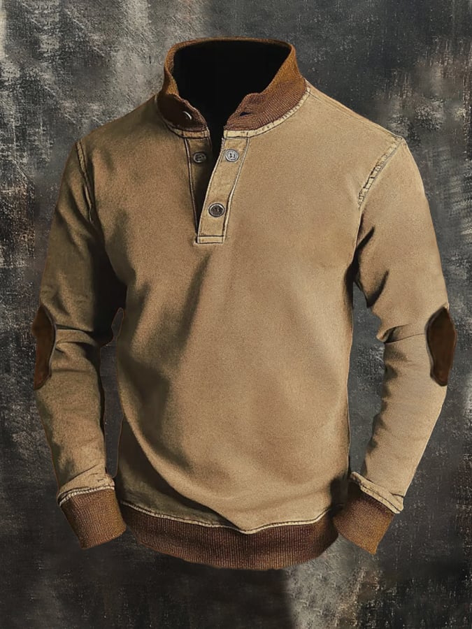 Sudadera casual retro Contrast Color Stand cuello de manga larga para hombre