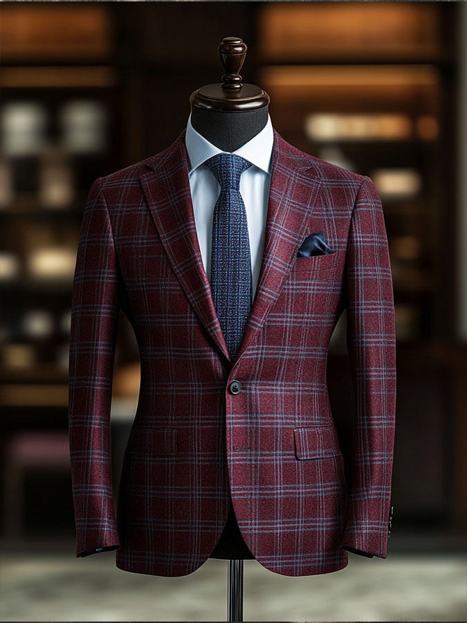 Casual clásico ejecutivo a cuadros de manga larga Suit para hombre
