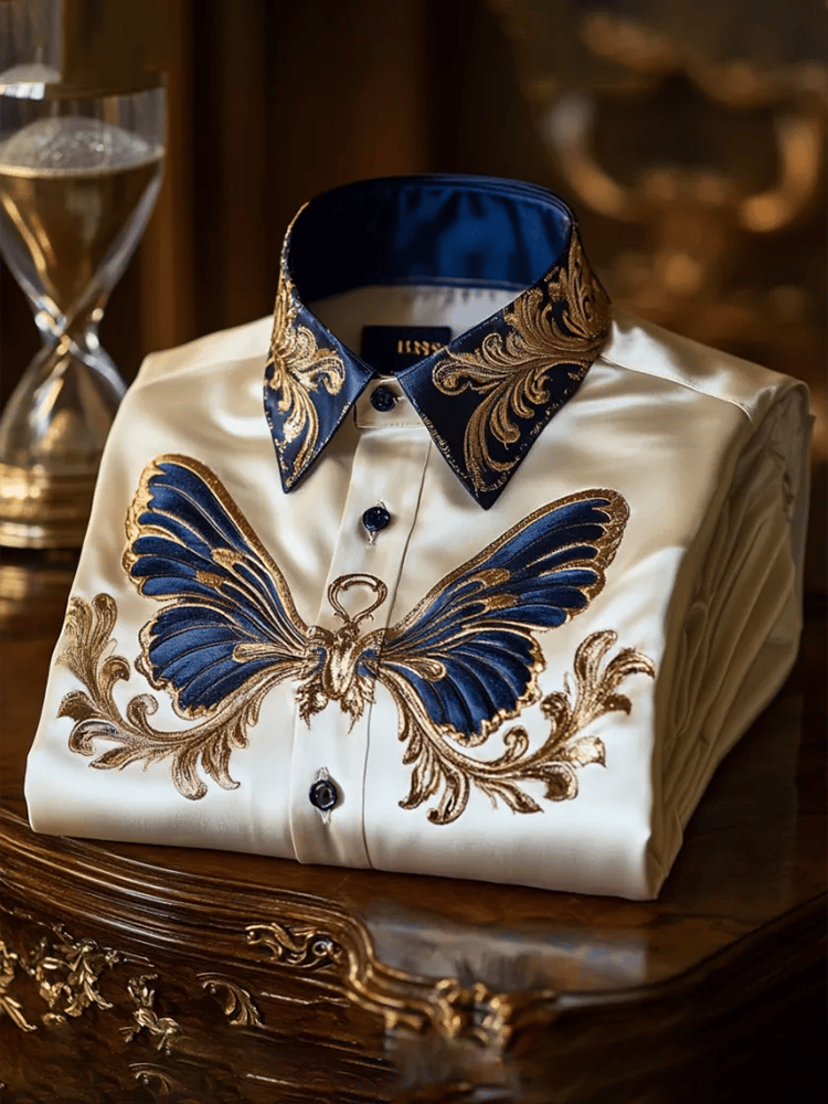 Camisa satén Luxe estampado de manga corta Button para hombre