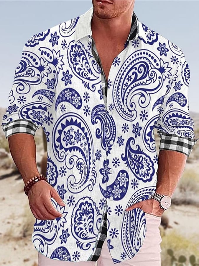 Camisa Lapel Collar Contrast de moda