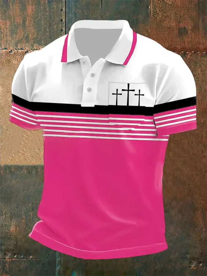 Camisa polo retro Faith casual estampado With bolsillo para hombre