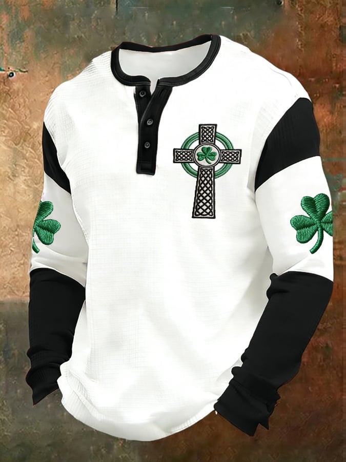 Camisa vintage St. Patrick's Day estampado Henley para hombre