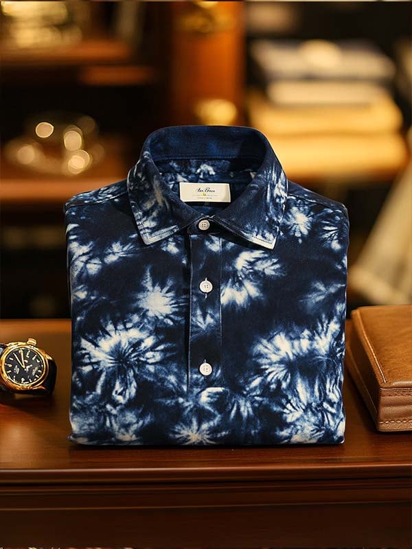 Camisa polo ejecutivo casual Tie-Dye Button de manga corta para hombre