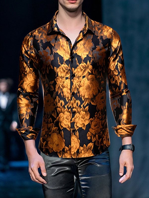 Camisa satén Luxe de manga larga con botones para hombre