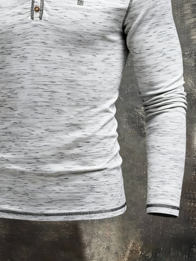Camiseta Color-Block Patchpara trabajo Faux Two-Piece Henley Neck de manga larga para hombre