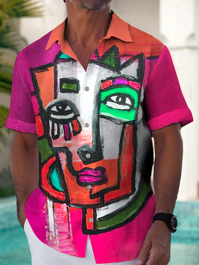 de moda Art Irregular Printing para hombre camisa