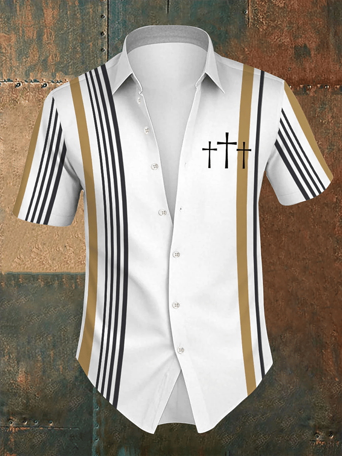 Camisa retro Faith a rayas de manga corta para hombre