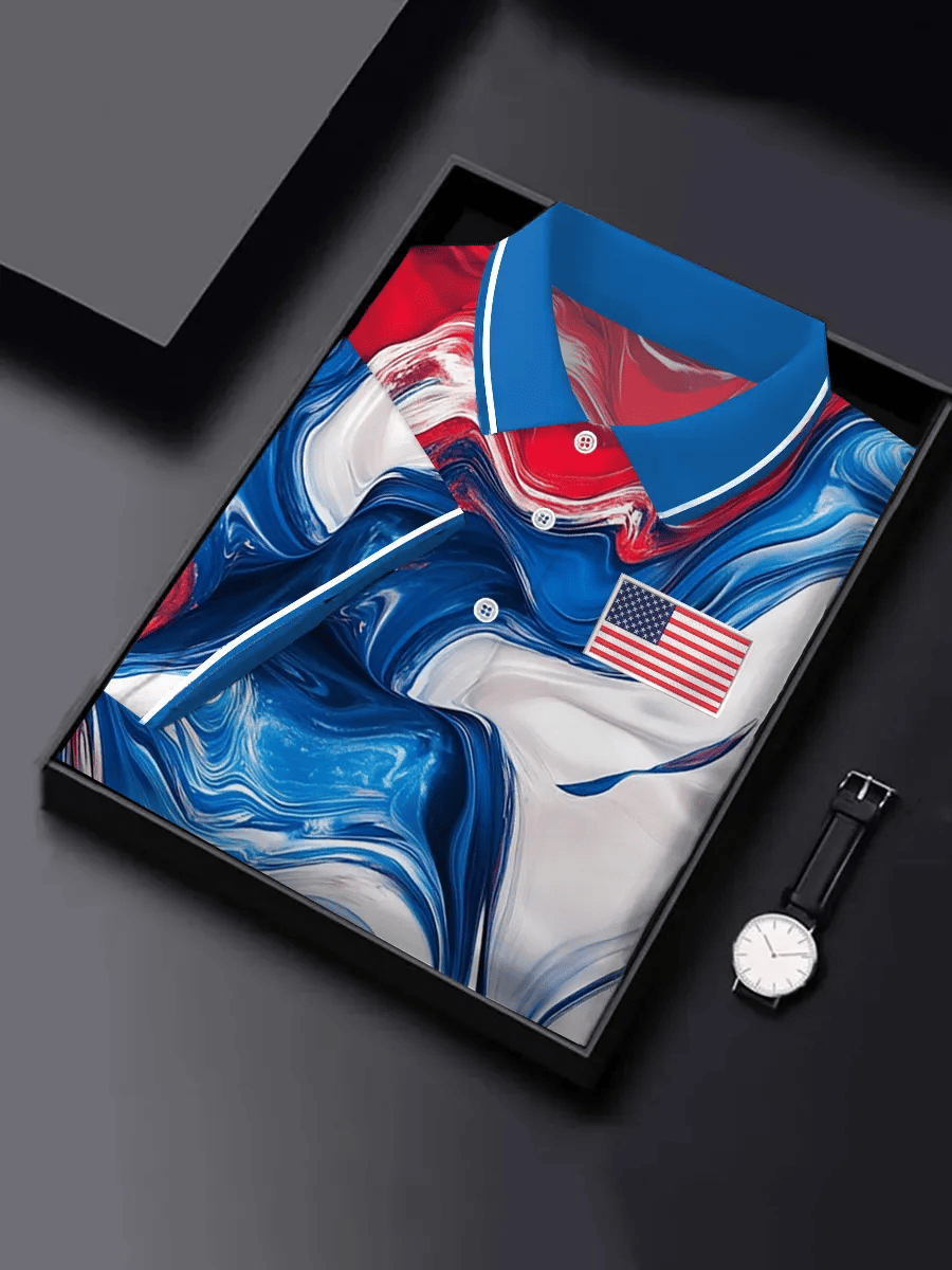 Camisa polo retro Independence Day estampado para hombre