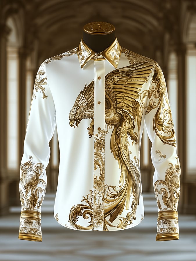 Camisa satén Luxe Griffin de manga larga con botones para hombre
